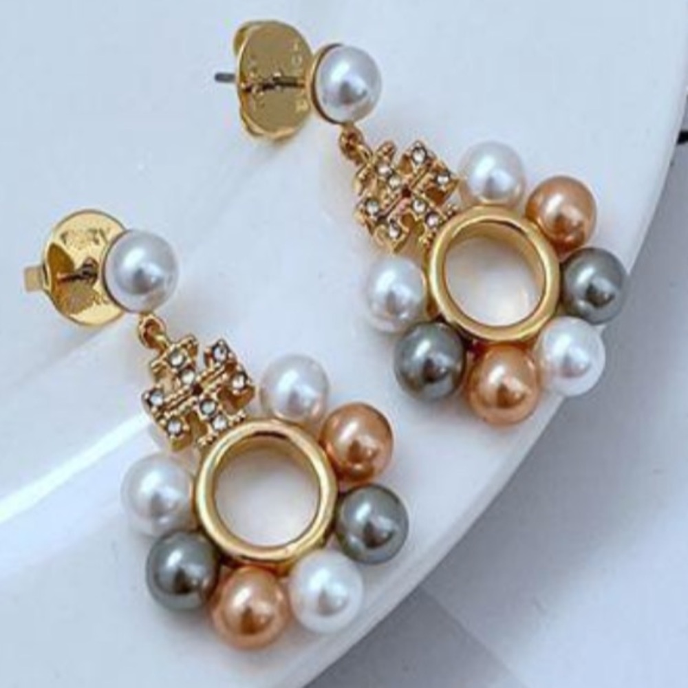 Tori Burch Kira Faux Multicolour Pearl Drop Earrings.